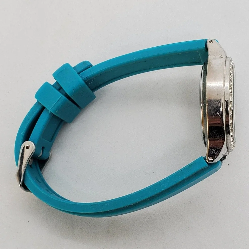Bay Studio Women's‎ Watch 30MM White Dial Crystal Bezel Teal Bands New Battery